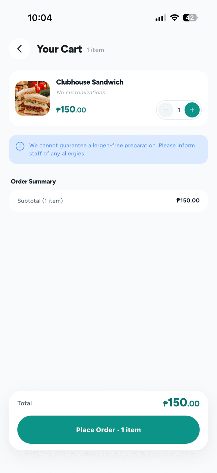 Customer app - Review your cart